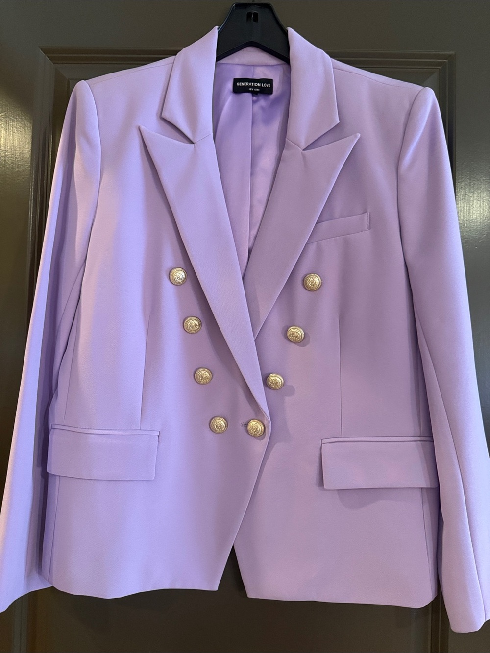 Generation Love Lavender Double-Breasted Blazer with Gold Buttons